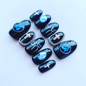 【現品限り】　ネイルチップ　呪術廻戦　五条悟 現品ネイル No.71 痛ネイル 呪術廻戦 五条悟 チェーン リボン 紫 ラメ