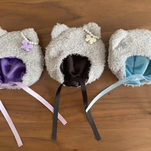 黒×ピンクファー】にじぱぺっと ぬい帽子 ぬい服 ネコ耳 ニット帽 10cm