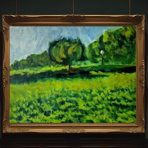原画・油彩「見知らぬ風景」額装・約12×16㎝・壁掛け・独立スタンド