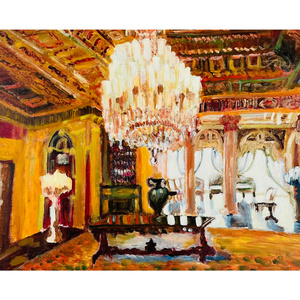 原画・油彩「見知らぬ風景」額装・約12×16㎝・壁掛け・独立スタンド