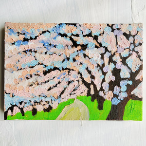 41㎝角「朝の桜」油彩・原画・S６ 41㎝角「朝の桜」油彩・原画・S6 41㎝角「朝の桜」油彩・
