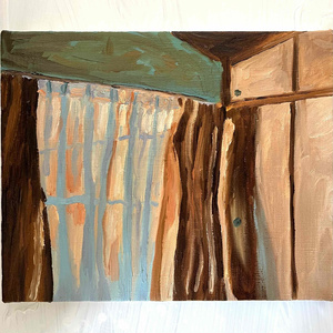 油彩画 原画・油彩「優しい朝2」絵画・F3（22×27㎝）アート・キャン