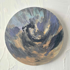 空 直径30㎝「空の様子2」油彩・絵画・原画・丸形・アートパネル