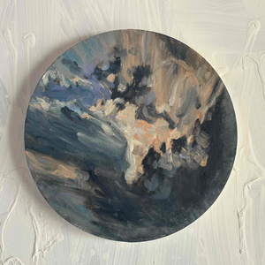 空 直径30㎝「空の様子2」油彩・絵画・原画・丸形・アートパネル