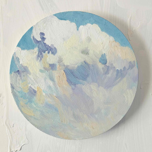 円形 直径25㎝「空の様子3 雲」油彩・絵画・原画・丸形・アートパネル