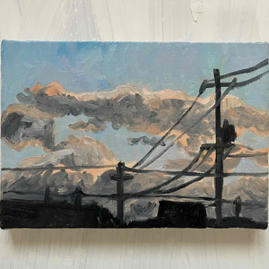 油彩画 16×23㎝「近所の風景 その1」油彩・原画・サムホールサイズ