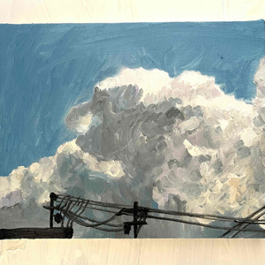 空 油彩 絵画 『空』丸形アートパネル 直径20cmインテリア 絵画 - かい