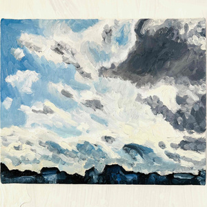 空 油彩 絵画 『空』丸形アートパネル 直径30cmインテリア 絵画 - かい