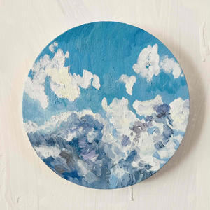 油彩 絵画 『空』丸形アートパネル 直径25cmインテリア 絵画 原画 直径25㎝「朝の空 2025-2」油彩・絵画・原画・丸形・アートパネル