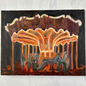 緑 油彩画 原画「近所の風景 堤防 20262」アート 絵画 22× - かいがの