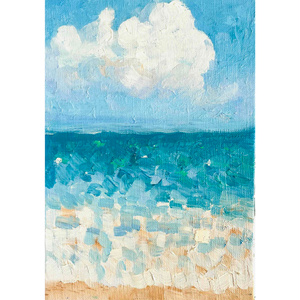 入道雲 原画・油彩「夏の海」絵画・サムホール （16×23㎝）アート・キ