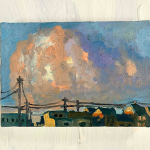 住宅街 原画 油彩「朝の風景 2026613」絵画・サムホールサイズ - かい