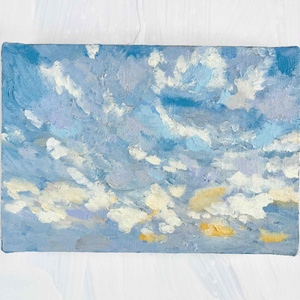 原画 油彩「朝の風景 2026613-2」絵画・サムホール （16×23㎝）アート