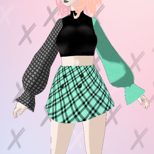 Green/Black Cropped sweater with mini skirt
