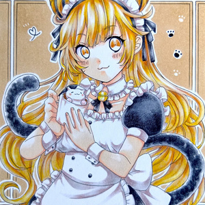 オリジナル 手描きイラスト 色紙 水着メイドさん Yahoo!オークション - 手描きイラスト オリジナル 〈メイドビキニ〉A5