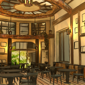 水彩風3D背景素材 異世界カフェ☕【昼・夕方・夜 HDRI切替】Blender対応