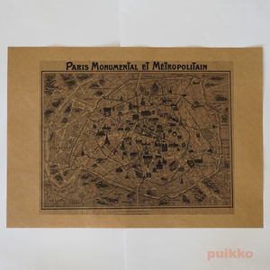 紙製ブックカバー　パリ古地図（モノクロ）　A3判
