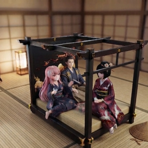 Japanese Zen Canopy Bed (VRChat Optimized)-和風禅スタイル・キャノピーベッド（VRChat最適化済み）