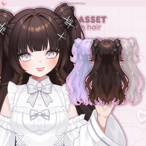 リグ済みダブルお団子ヘアアセット – VTube Studio対応、10色バリエーション、長さ調整可能