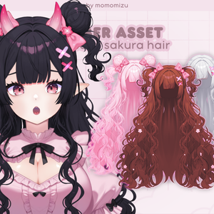 カスタマイズ可能なピンクロングカーリー桜ヘア for VTube Studio！| 物理演算リグ+10色スライダー | momomizuvt