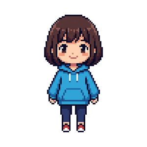 【64×64】ドット絵ミニキャラ立ち絵｜元気な女の子｜表情10種セット【透過PNG】
