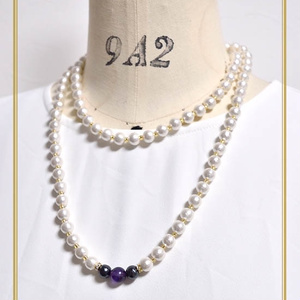 数珠丸イメージコットンパールのロングネックレス