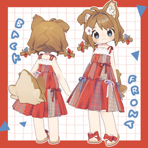 【4アバター対応】パッチワークワンピース＆みつあみヘア◆3D衣装