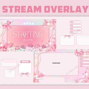 Coquette Pink Stream Overlay ┃Streamelements, OBS, Twitch, YouTube, Facebook