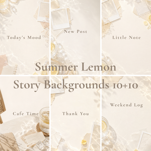 Summer Lemon|海外風ミニマルストーリー背景10枚セット(文字入り+無地 全20枚)