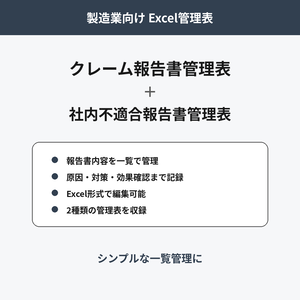 クレーム報告書・社内不適合報告書 管理表2枚セット｜製造業向けExcel