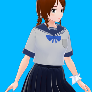 おさげ髪のセーラー服を着た女子生徒【オリジナル3Dモデル（VRM・MMD）+VRoid Studio用衣装カスタムアイテム】