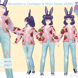 VROID ~ Strawberry Cardigan & Mom Jeans Outfit ~ VROID STABLE