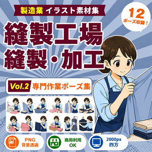 縫製工場・縫製スタッフ Vol.2 専門作業ポーズ集