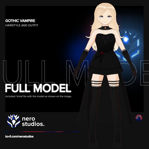 Vampire gothic blonde full Vroid file model textures and hairstyle / ヴァンパイア ゴシック ブロンドの髪 女の子 黒ワンピ ストッキング ハロウィン衣装