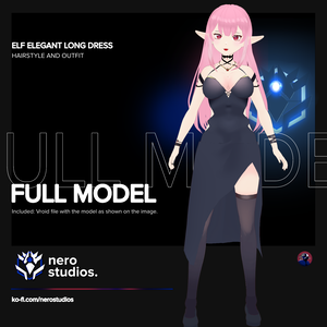 ELF ELEGANT BLACK DRESS PINK HAIR (VROID FILE) / エルフ エレガント ドレス 赤い目 ピンクの髪 黒ワンピ ゴシック ヴァンパイア 