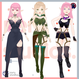 Elf Vroid set! Halloween Texture, assets, hair and outfits presets all included in Vroid Studio files / VRoid用衣装 ファンタジー ハロウィンセット エルフ 妖精 仙女 黒のドレス ハロウィン 黒のドレス ゴシック