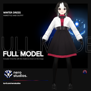 WINTER DRESS WHITE AND RED CUTE SCHOOL UNIFORM (Vroid file) (re-edited) /  和服 冬 ドレス 白 赤 学校 制服 黒ワンピ