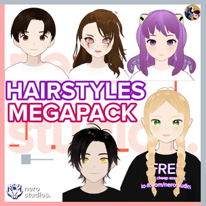 【VRoid 髪型】 5 VROID HAIRSTYLES SET #3 (5 VROID FILES) /  Vtuber hairstyles set / Vroid hair assets / Vtuberの髪型 VRoidのヘアプリセット ヘア ポニーテール