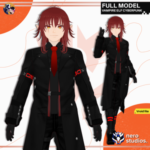 VAMPIRE ELF MALE FUTURISTIC RED SUIT ARMOR CYBERPUNK (VROID FILE) / 吸血鬼 赤いスーツ  妖精 未来的な サイバーパンク ハロウィン