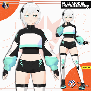 SPORTS OUTFIT ANIME CELL SHADED STYLE CYBERPUNK NEO FASHION CUTE GIRL SCI FI JACKET AND TECH SHOES (VROID FILE) / サイバーパンク スポーツウェア スポーツ SF ジャケット 制服 未来的な セクシー 女の子 かわいい