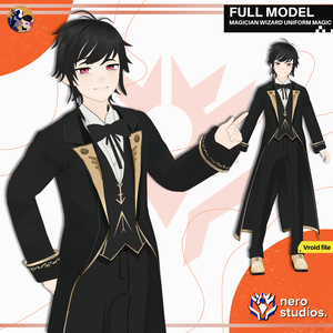 MAGICIAN WIZARD UNIFORM MAGIC SCHOOL BOY MAN COAT ELEGANT FANCY SET OUTFIT TEXTURE PRESET FULL HAIRSTYLE HANDSOME (VROID FILE) / 魔法使い マジシャン 魔法のような 制服 ファンタジー 3Dモデル