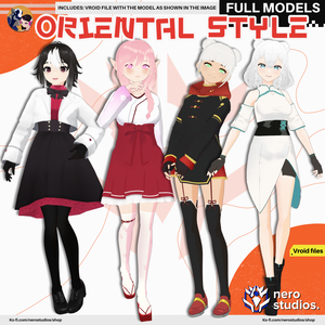 ORIENTAL STYLE VROID MODELS – JAPANESE & CHINESE INSPIRED VTUBER FULL OUTFITS | .VROID FILES | KIMONO MODERN DRESS AVATAR SET, 3D VTUBER MODEL PACK / 3Dモデル 和風 着物 ドレス 和服 和装 オリエンタル 髪型 女の子