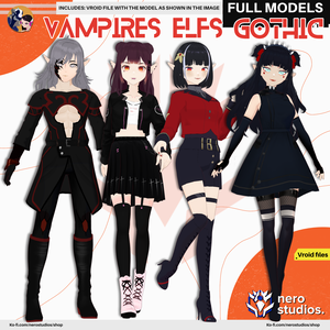 VAMPIRE ELF GOTHIC ELF EARS BLACK OUTFIT PUNK MILITARY SCIFI UNIFORM (VROID FILES) / ヴァンパイア エルフ ゴシック 鎧 SF 網タイツ ストッキング