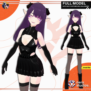 GOTH SEXY COSTUME GIRL HALLOWEEN OUTFIT VAMPIRE HAIRSTYLE PRESET CUTE HIGH BOOTS STOCKINGS SKIRT BODYSUIT TEXTURE (VROID FILE) / ゴシック セクシー 女の子 ハロウィン コスチューム ヴァンパイア ファンタジー タイツ スカート