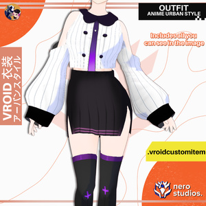 【VRoid 衣装】 VRoid アーバンスタイル衣装｜かわいいトップス ミニスカート ニーハイ｜カスタムアイテム | VROID URBAN STYLE OUTFIT | CUTE STREETWEAR TOP, MINI SKIRT & THIGH HIGHS | VROID CUSTOM ITEM