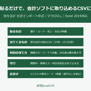銀行明細を貼るだけで弥生会計の取込CSVを作るExcel（マクロなし・照合表つき）