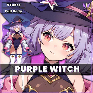 Premade VTuber Witch Mage Girl for vtube studio as a cute Purple, white full body vtuber witch girl full rigged live2d model