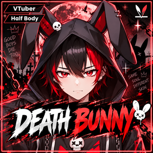 VTuber - Death Bunny Boy for vtube studio as a cool black, red half body vtuber animal goth male live2d model