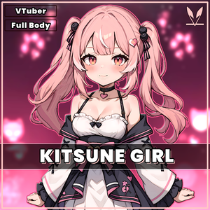 VTuber - Pink Kitsune Girl for vtube studio as a cute Pink, full body vtuber cat fox girl live2d model customizable