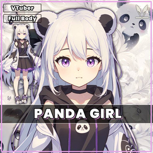 Premade Live2d VTuber Model - Panda Girl for vtube studio as a cute purple, white full body vtuber animal female vtuber